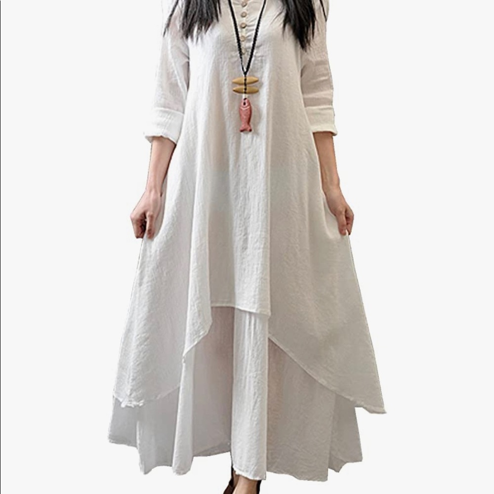 R.Vivimos Women Long Sleeve Cotton Casual Loose Plus Size XL  MIDI Dresses NWT